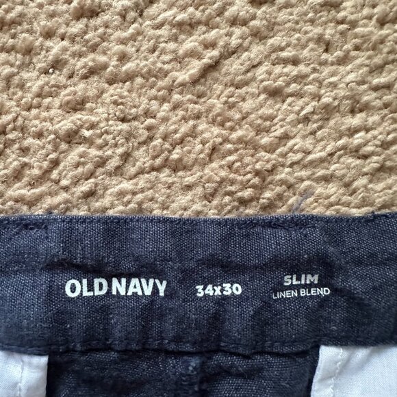 Old Navy Pants Mens 34x28 Mid Rise Linen Blend Slim Chino Navy Blue Preppy - Picture 5 of 13